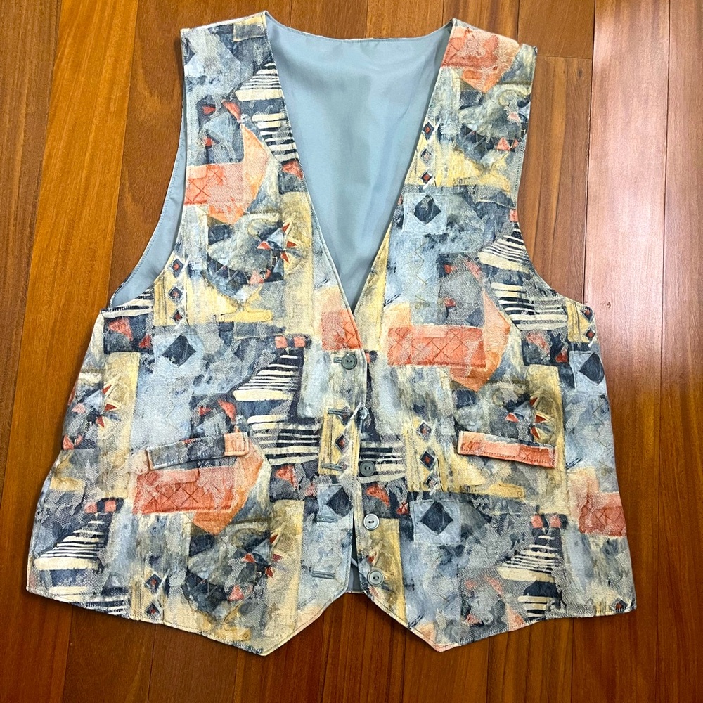 Abstract Artsy Patterned Blue Vest